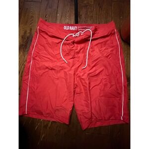 Old Navy California Mens Red Board Shorts Swim Trunks Size 40 White Piping